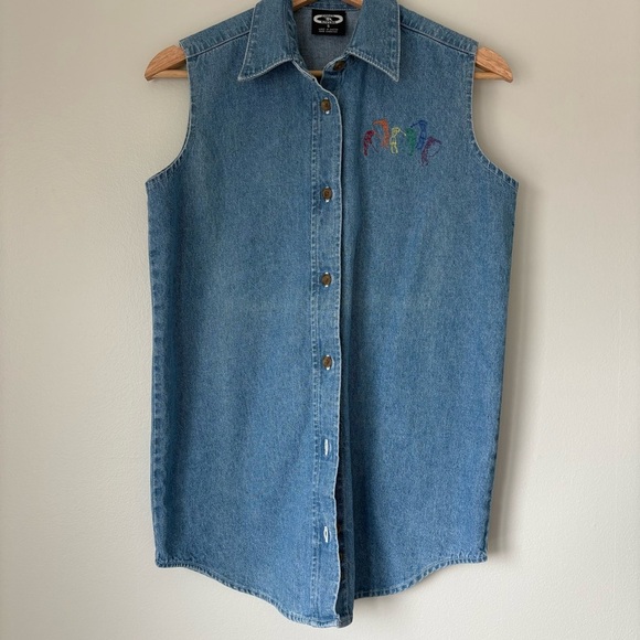 Vintage Blue Denim Vest with Embroidery by Three Rivers Size Small with - Picture 1 of 5